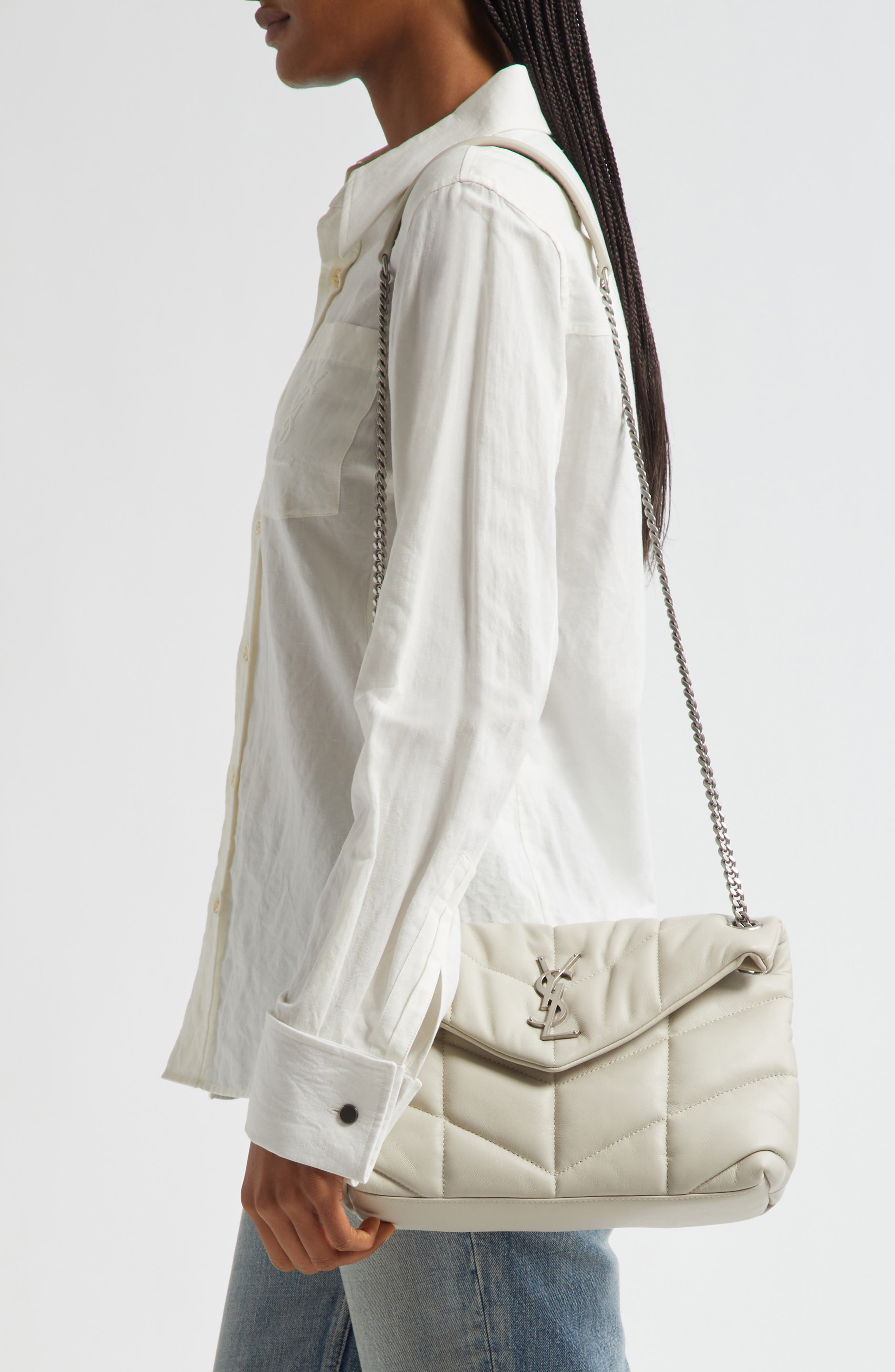 Small Lou Leather Puffer Bag, Alternate, color, CREMA SOFT