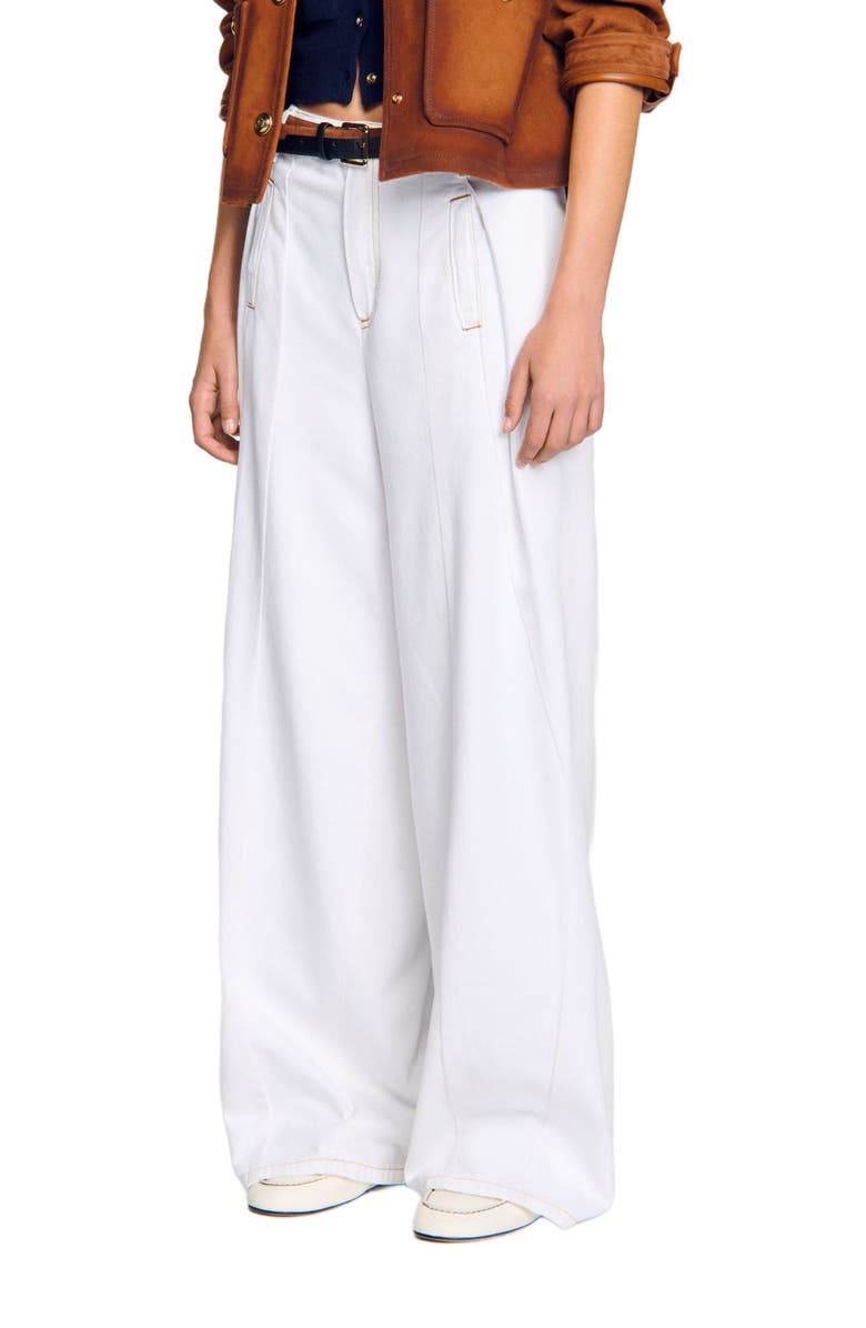 SANDRO Topstitched wide-leg jeans, Main, color, White