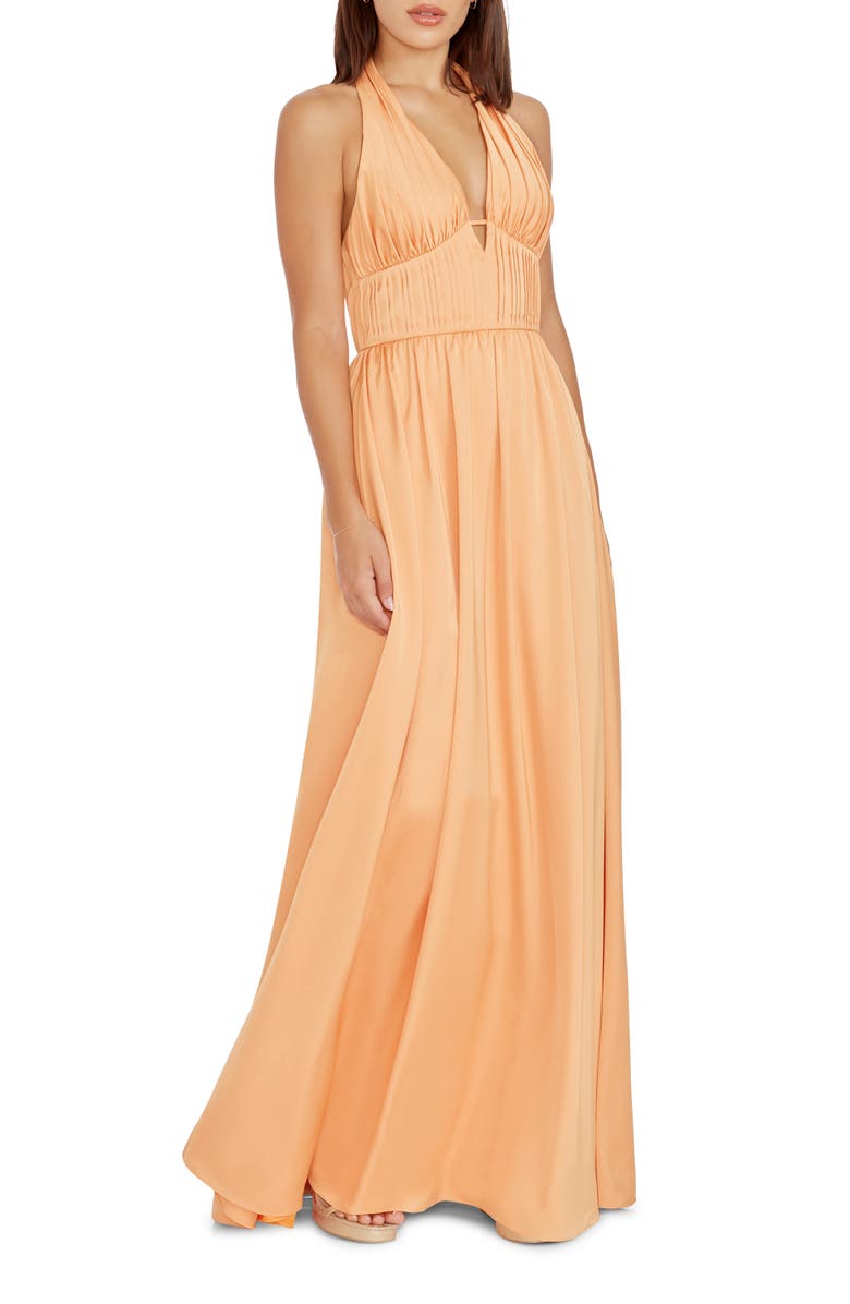 Dress the Population Rhea Halter Fit & Flare Gown, Main, color, Apricot