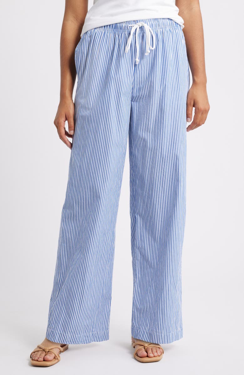beachlunchlounge Reed Stripe Cotton Pants, Main, color, Maya Blue
