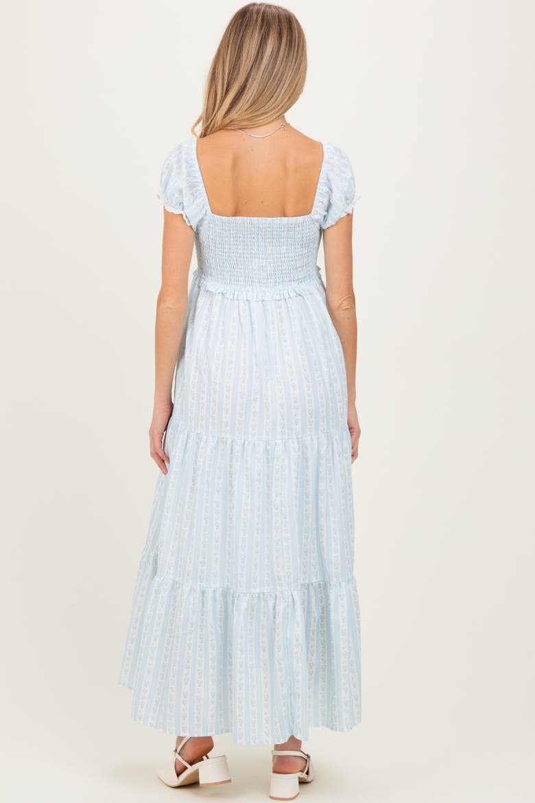 Floral Lace Trim Tiered Maxi Dress, Alternate, color, Light Blue