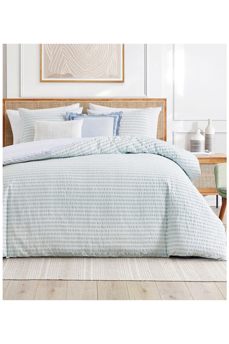 Seersucker Stripe Comforter & Pillow Shams Set, Alternate, color, GREEN/ BLUE