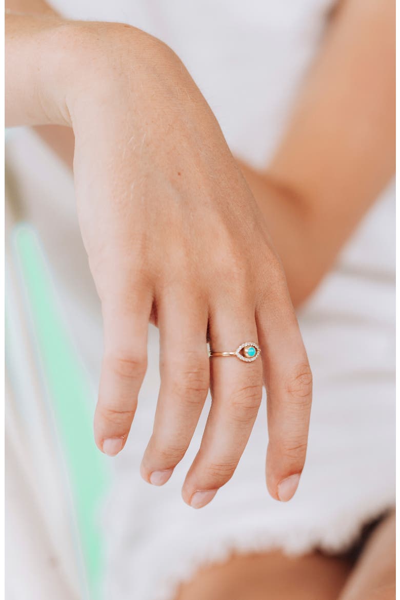 Classique Pavé Evil Eye Ring, Alternate, color, 14K YELLOW GOLD/ TURQUOISE