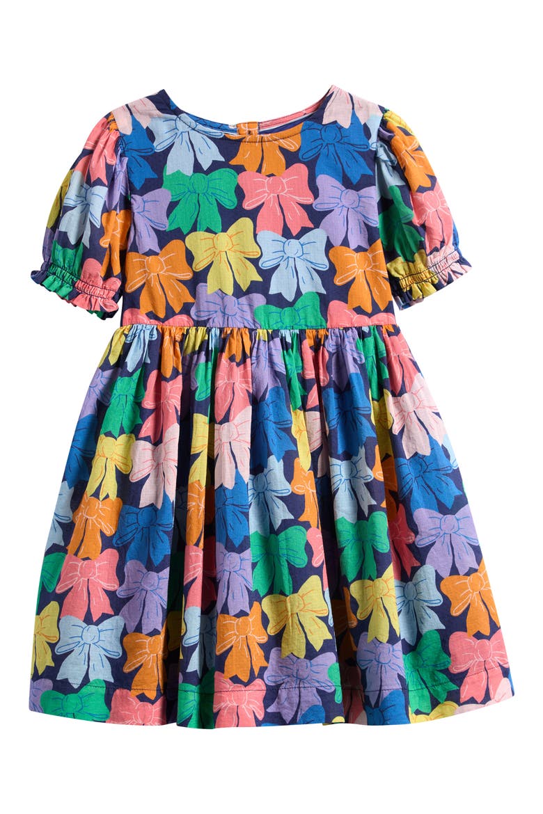 Kids' Madeline Bow Print Cotton Dress, Main, color, MULTI RAINBOW BOWS