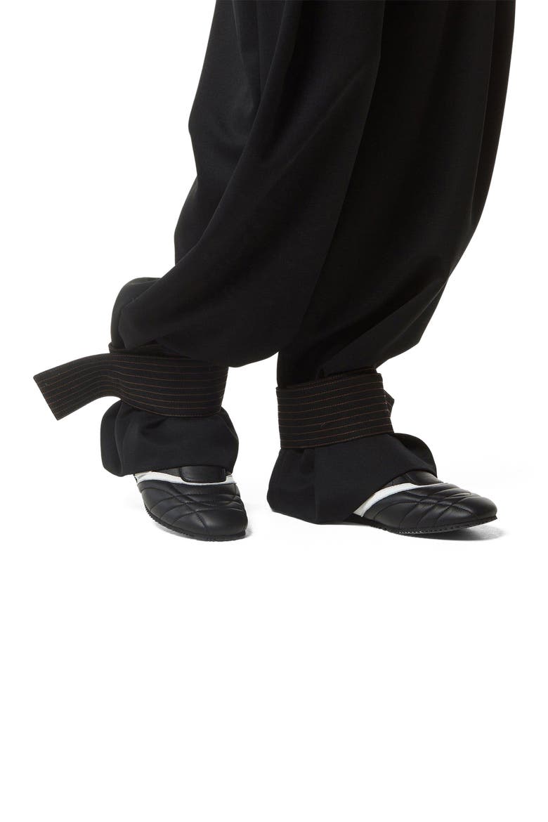 Pants in Wool Twill and Monogram Print Leather, Alternate, color, Black