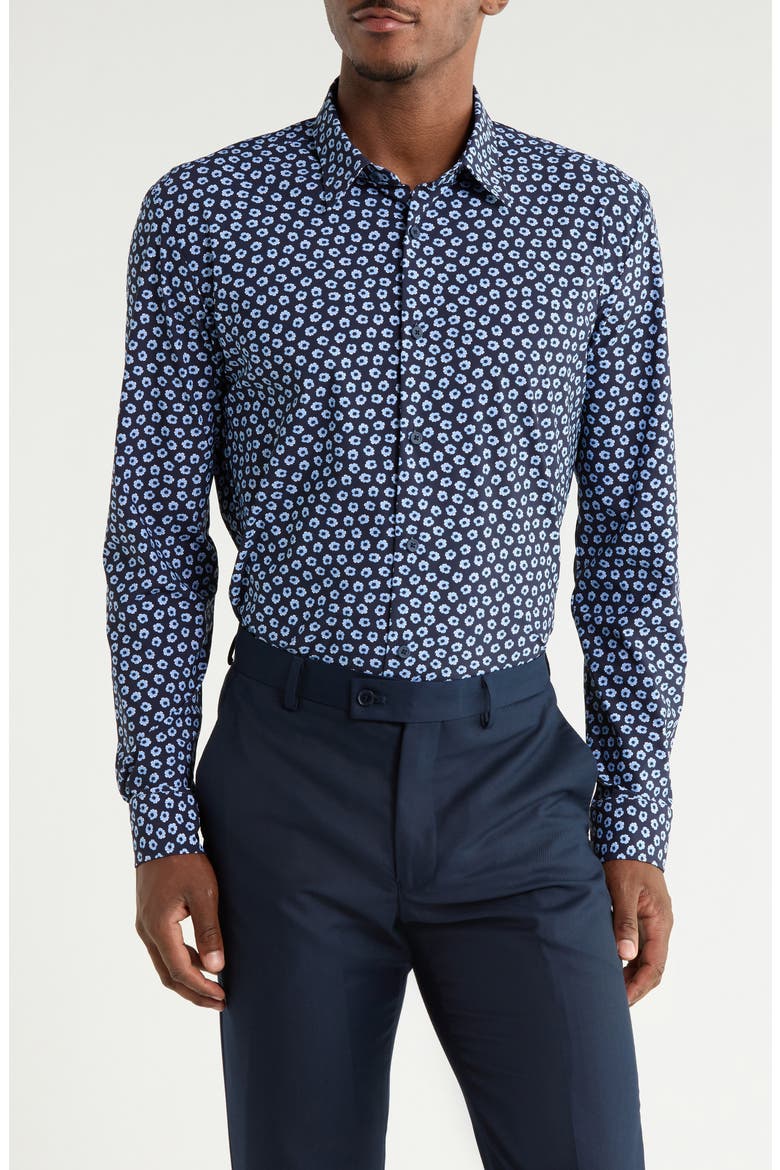 P-Roan Kent Long Sleeve Cotton Button-Up Shirt, Main, color, DARK BLUE