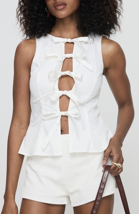 Luminary Sleeveless Organic Cotton Tie Front Top