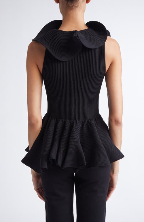 Giambattista Valli Ruffle Collar Sleeveless Peplum Sweater In Black