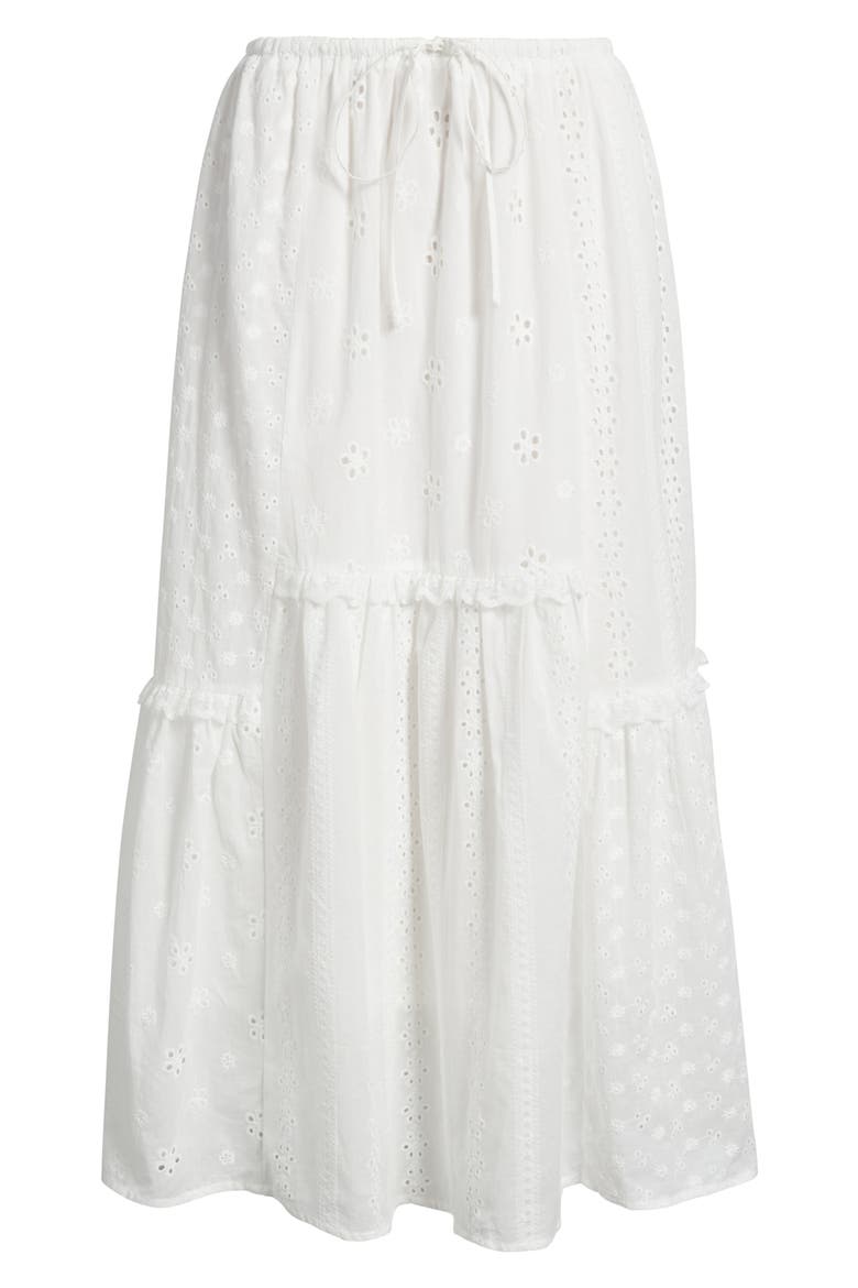 Ruffle Embroidered Eyelet Tiered Maxi Skirt, Alternate, color, OFF WHITE