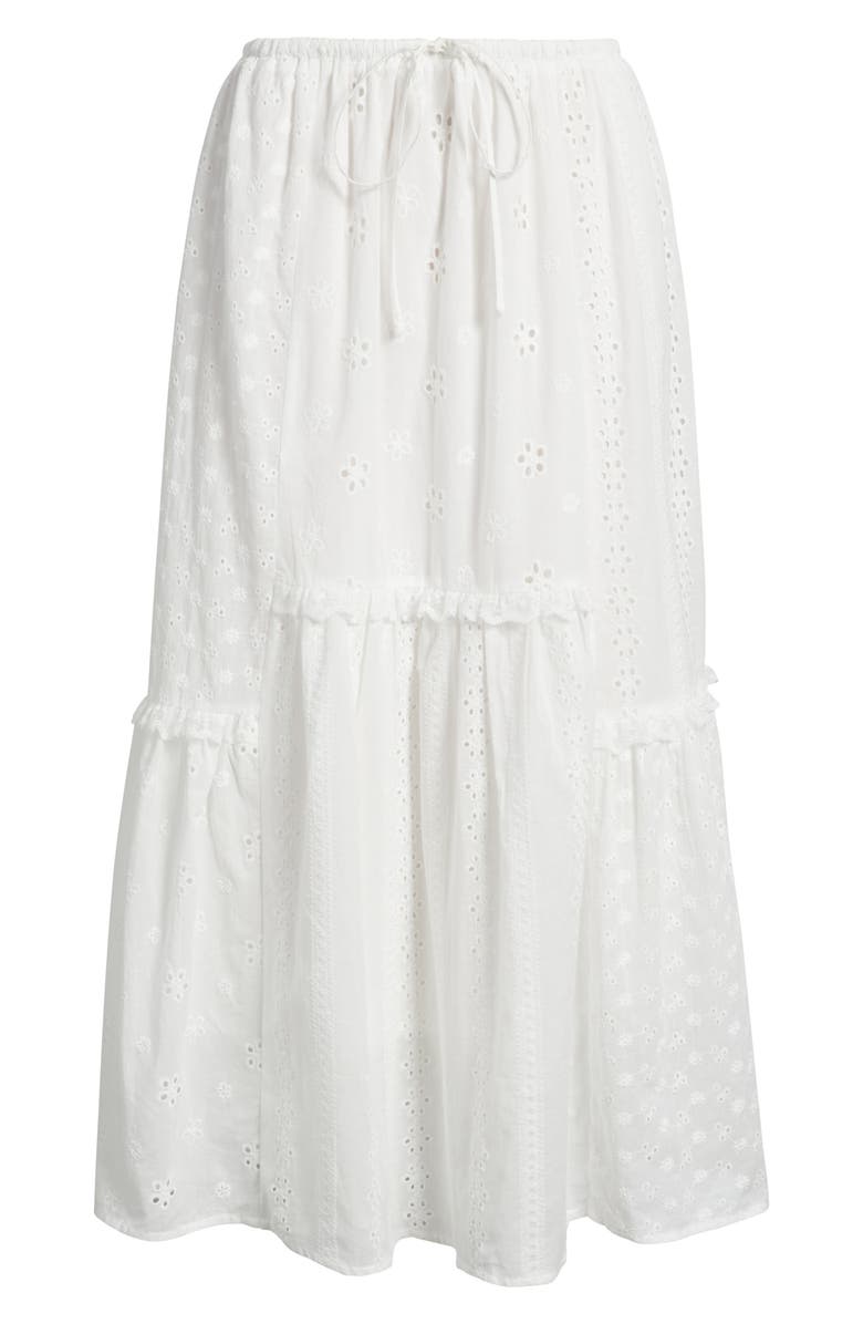 All in Favor Ruffle Embroidered Eyelet Tiered Maxi Skirt, Alternate, color, Off White