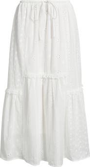 All in Favor Ruffle Embroidered Eyelet Tiered Maxi Skirt