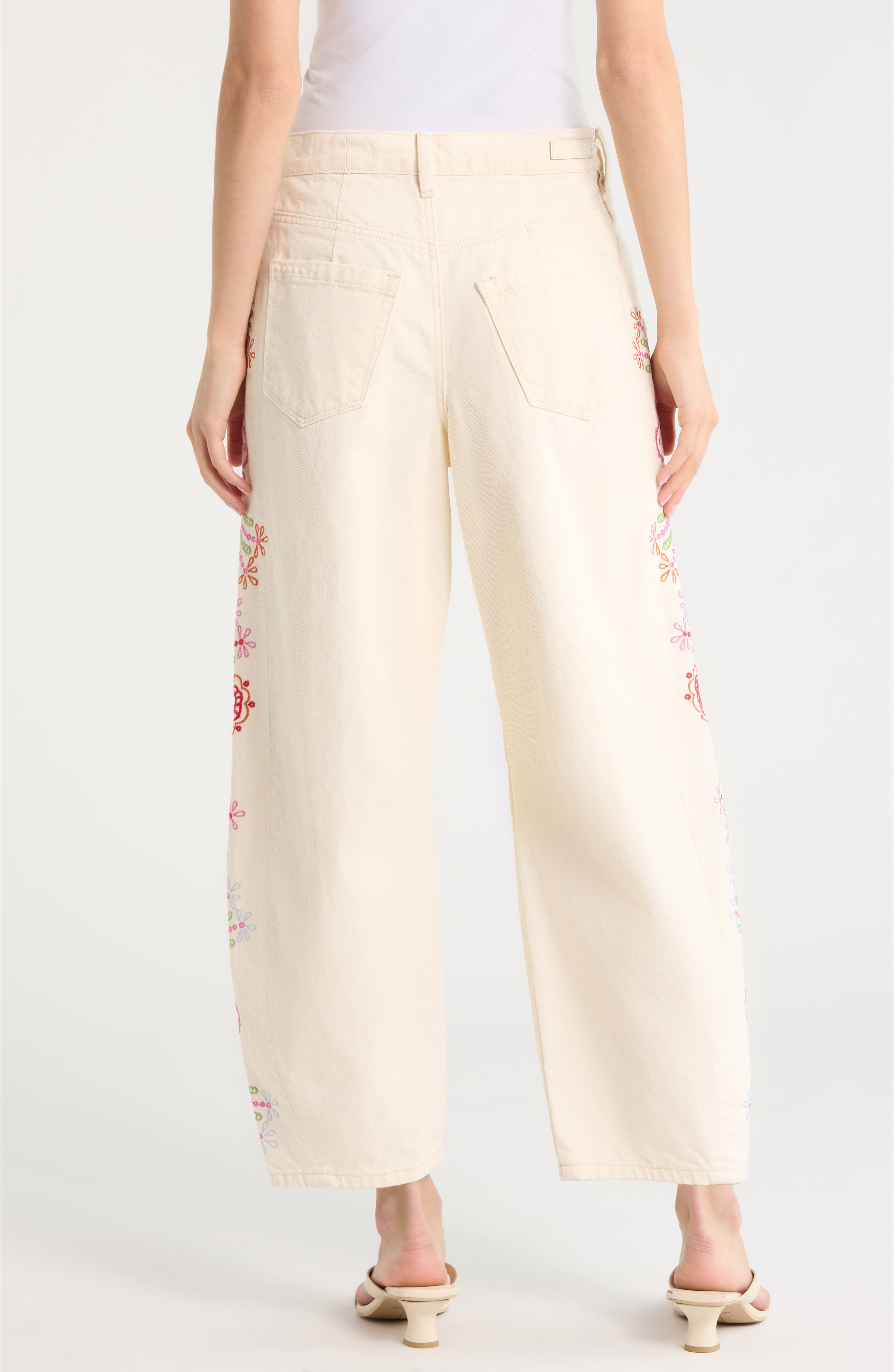 Floral Embroidery Barrel Leg Jeans - image 2