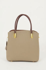 Modenaire Structured Leather Tote with Contrast Handles and Crossbody Strap