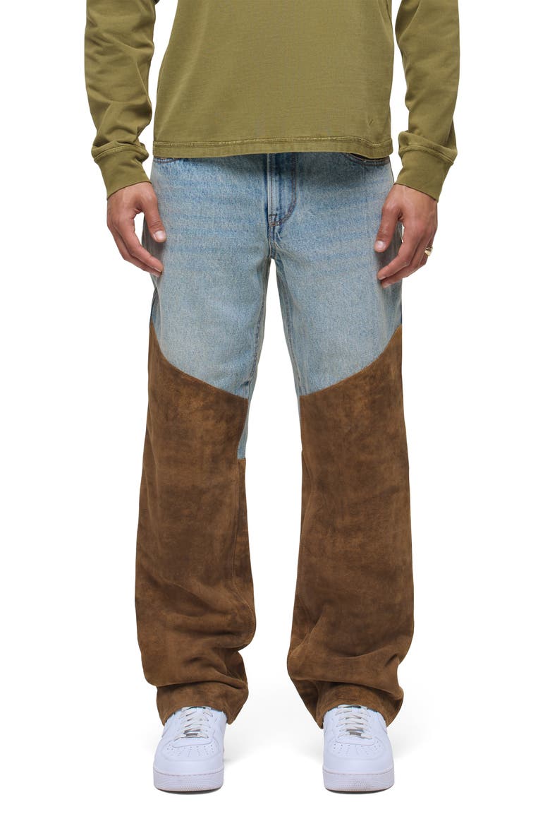 Relaxed Fit Denim & Suede Work Pants, Main, color, MONROE