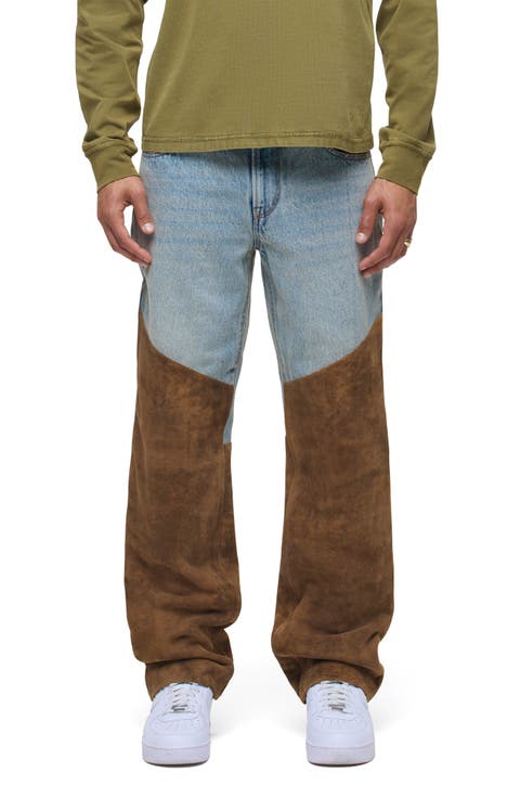 Relaxed Fit Denim & Suede Work Pants (Monroe)