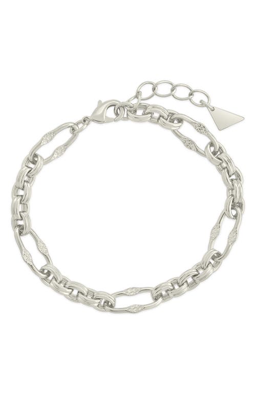 Sterling Forever Rhodium Plated Tegan Textured Long Link Bracelet In Silver