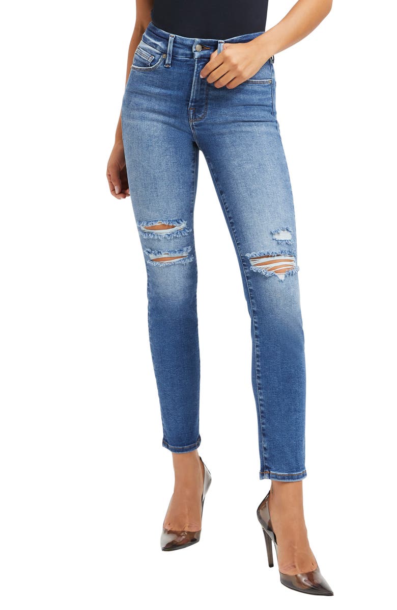 Good American Always Fits Good Legs Ripped Cigarette Jeans, Main, color, 