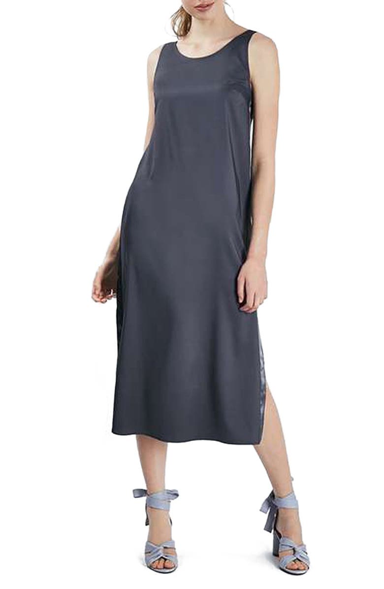 Topshop 'Mango' Satin Dungaree Side Split Midi Slipdress, Main, color,