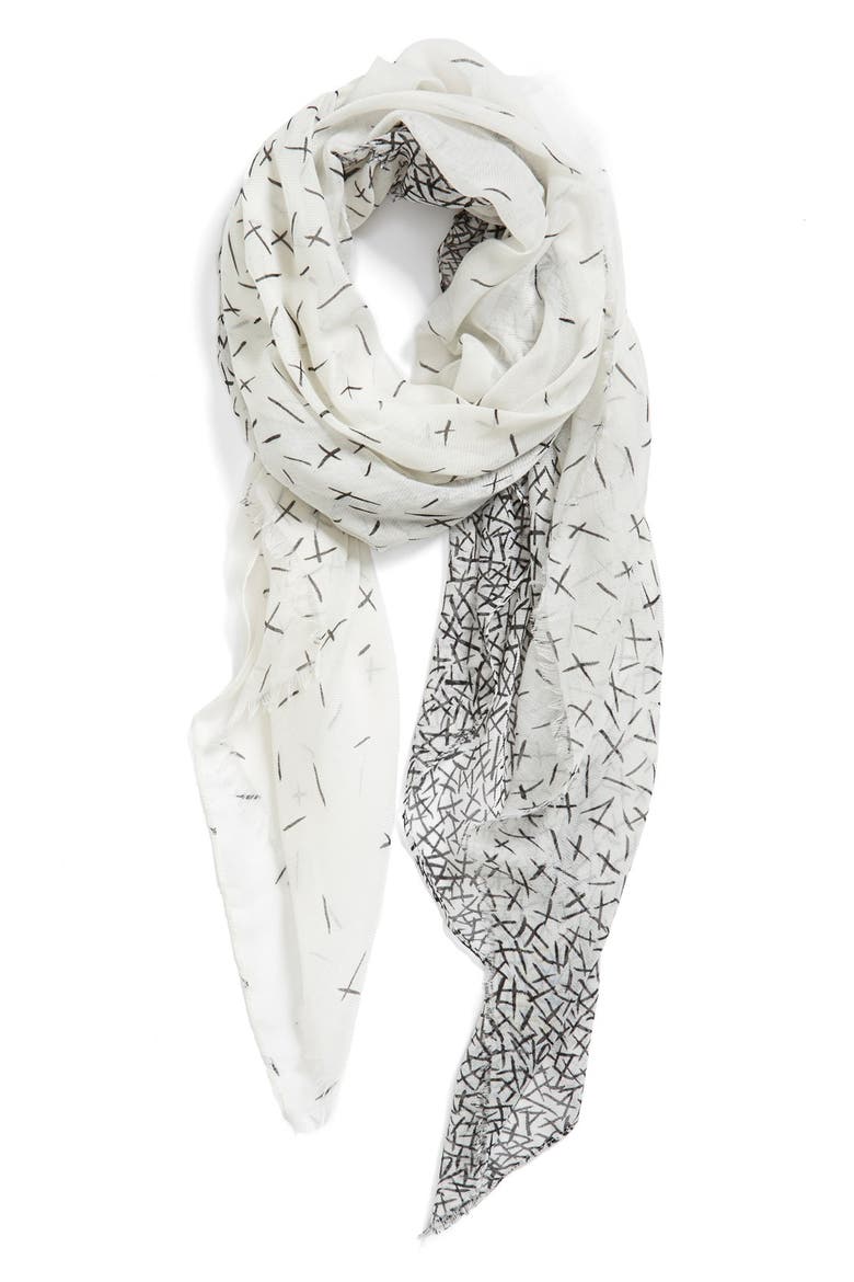 'Toothpicks' Scarf, Main, color, WHITE/ BLACK