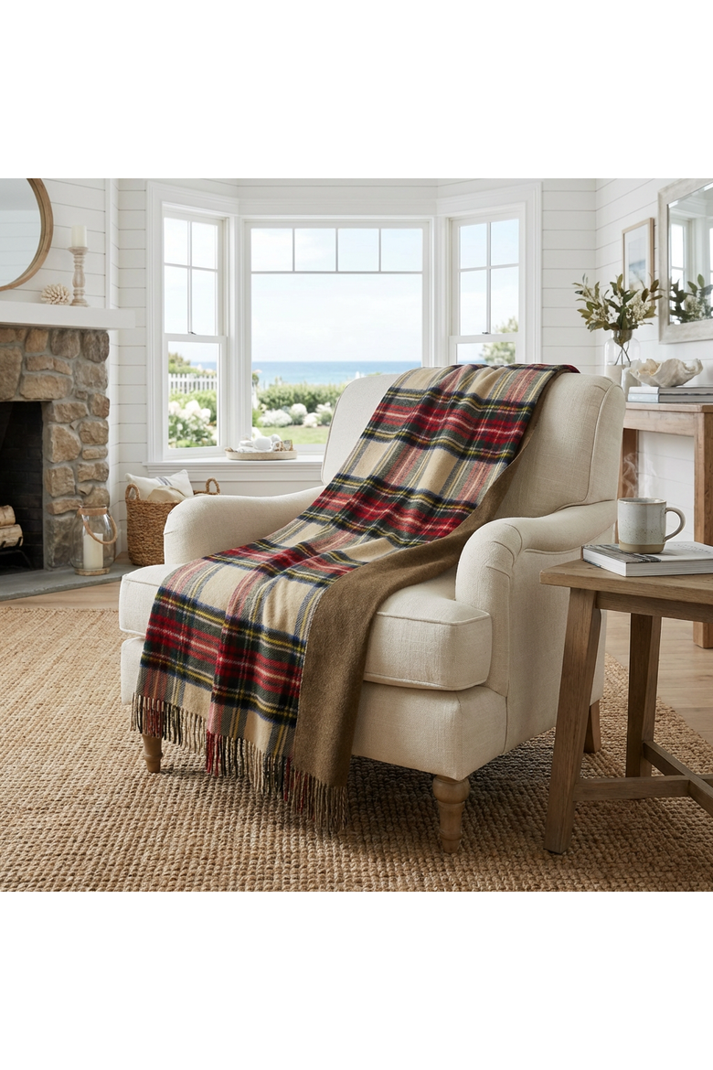 Double Merino Wool Reversible Throw, Alternate, color, Antique Dress Stewart