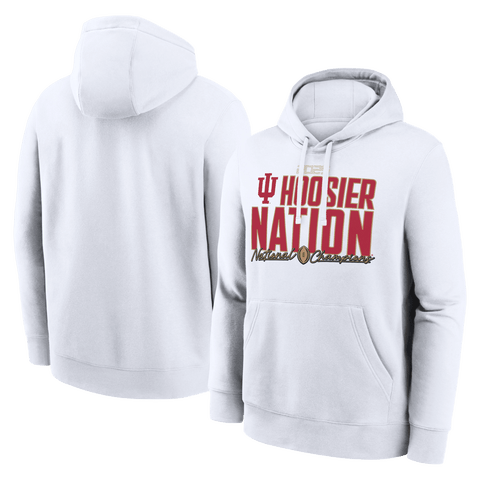 Men's  White Indiana Hoosiers College Football Playoff 2025 National Champions Run Stopper Mantra Fleece Hoodie