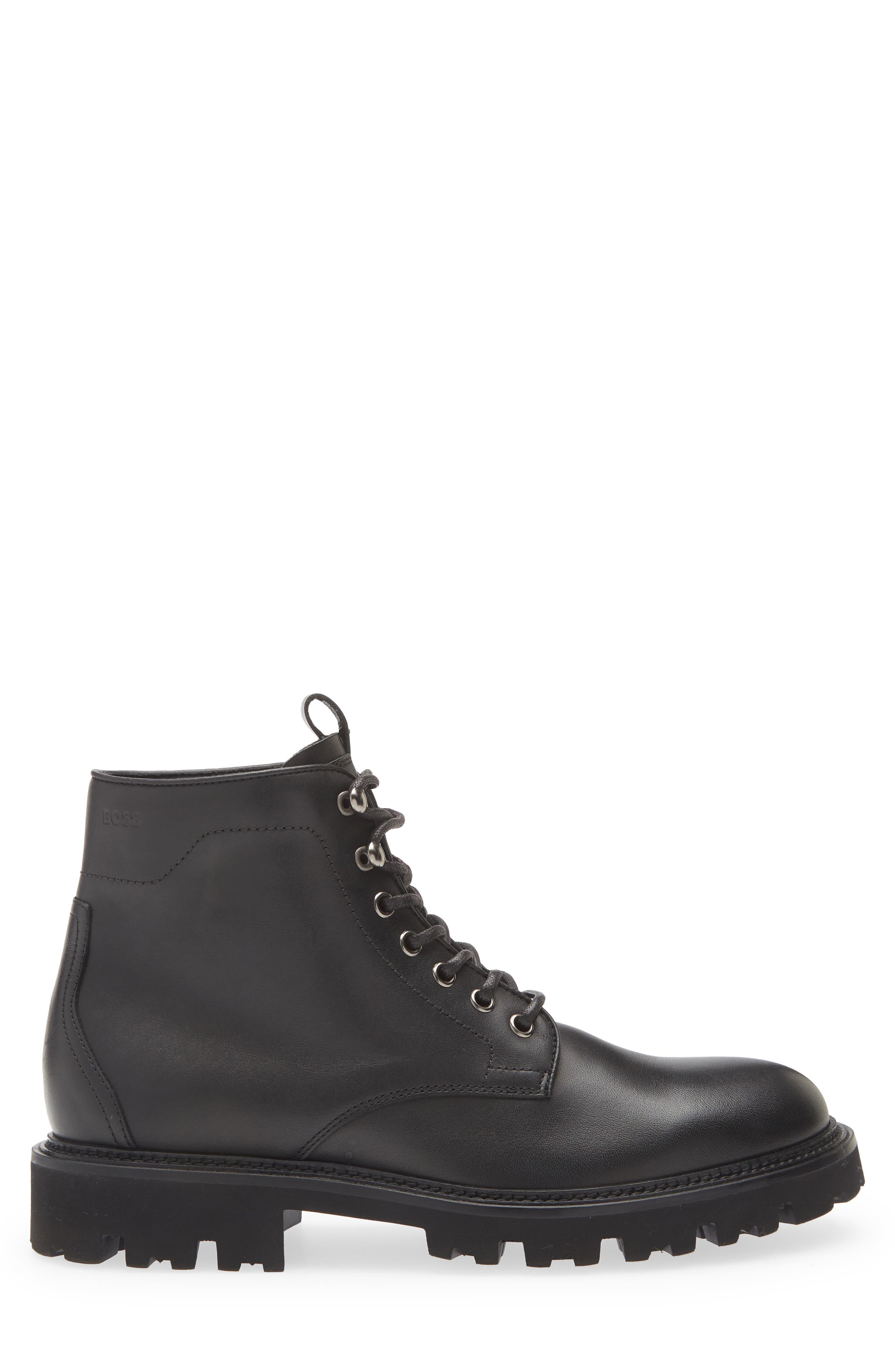 BOSS Plain Toe Lug Sole Boot, Alternate, color, Black
