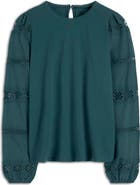 Boden Millie Lace Inset Balloon Sleeve Top