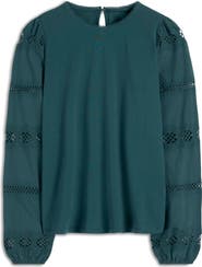 Boden Millie Lace Inset Balloon Sleeve Top