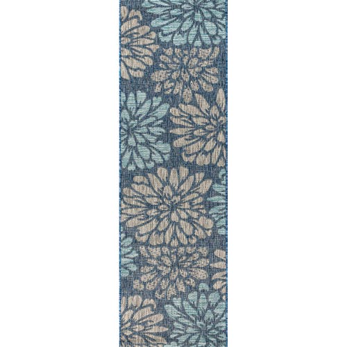 Jonathan Y Zinnia Modern Floral Textured Weave Indoor/outdoor Area Rug In Navy/aqua