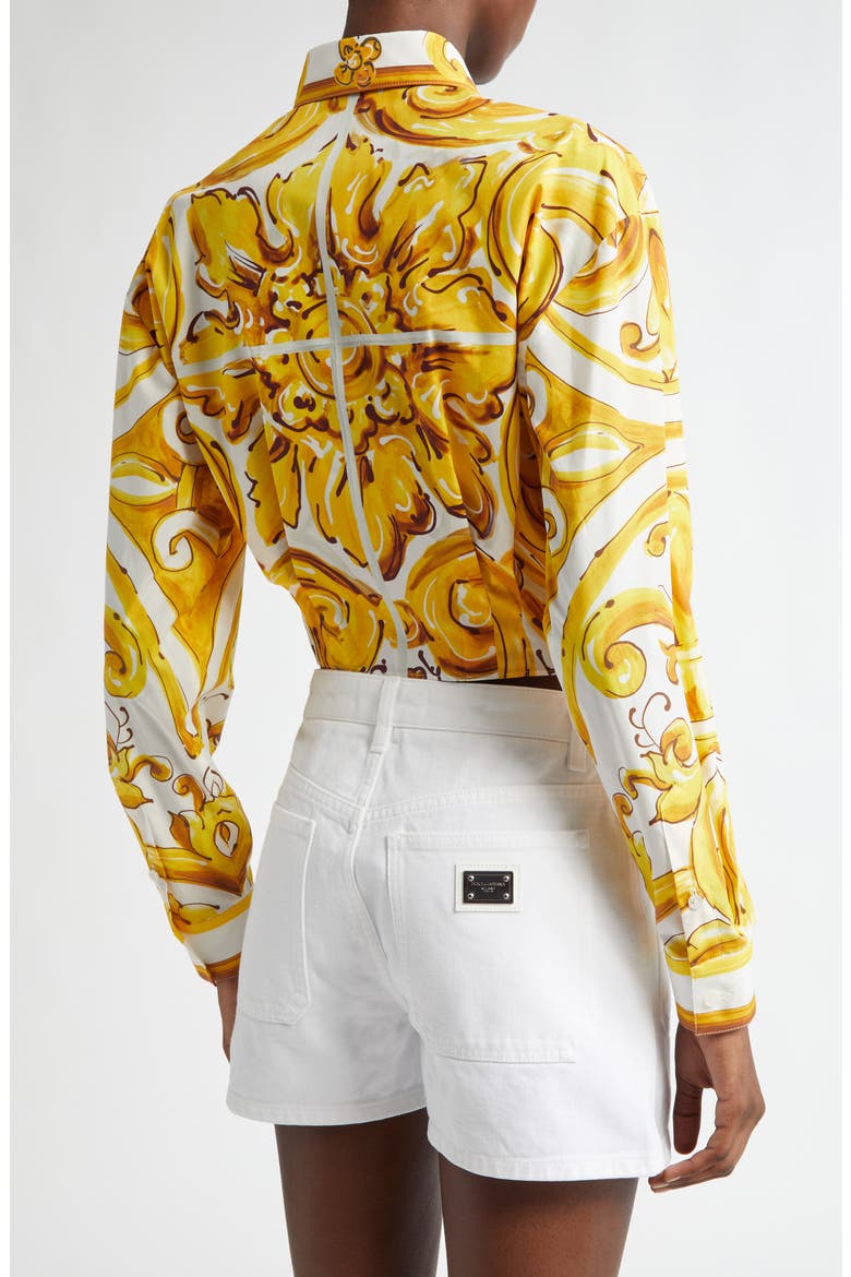 Majolica Tie Hem Cotton Button-Up Shirt, Alternate, color, MIX MAIOLICA GIALL