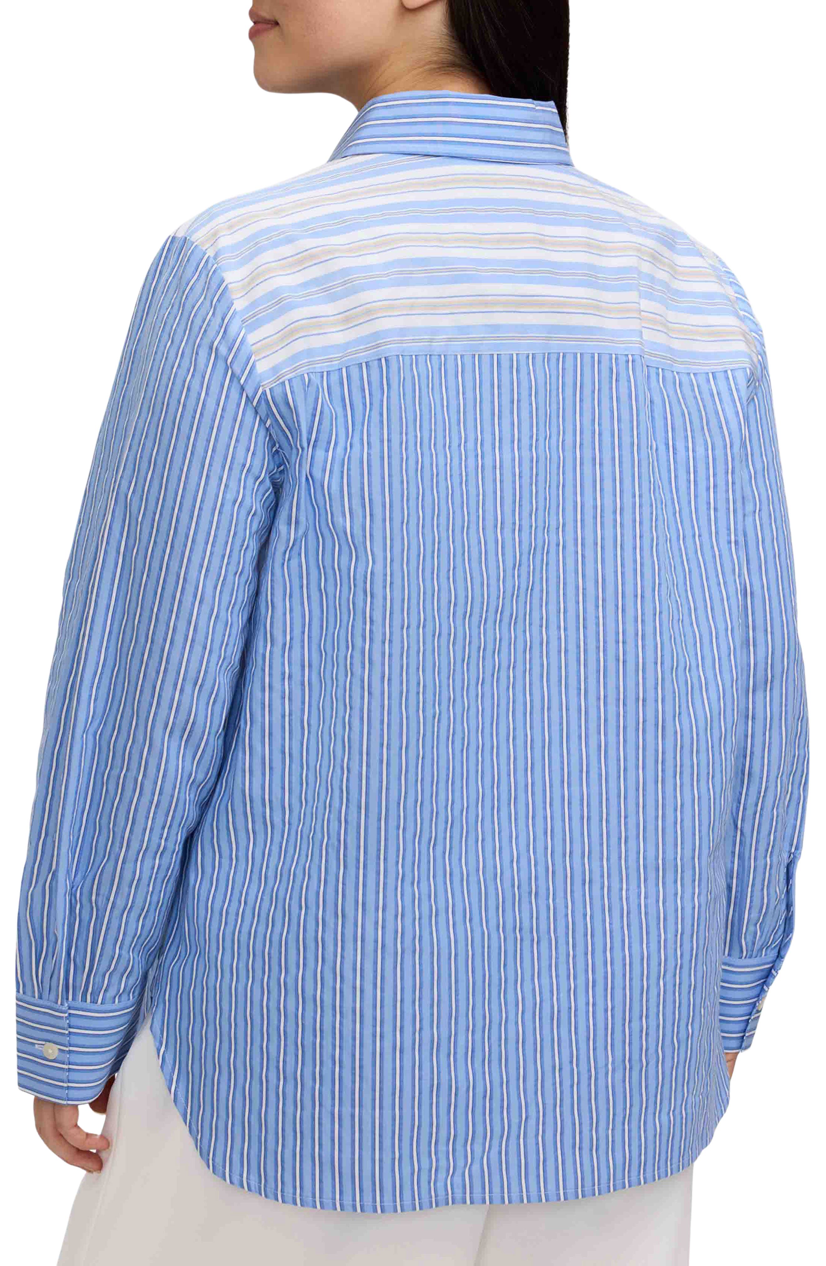 Meghan Mix Stripe Seersucker Button-Up Top - image 2