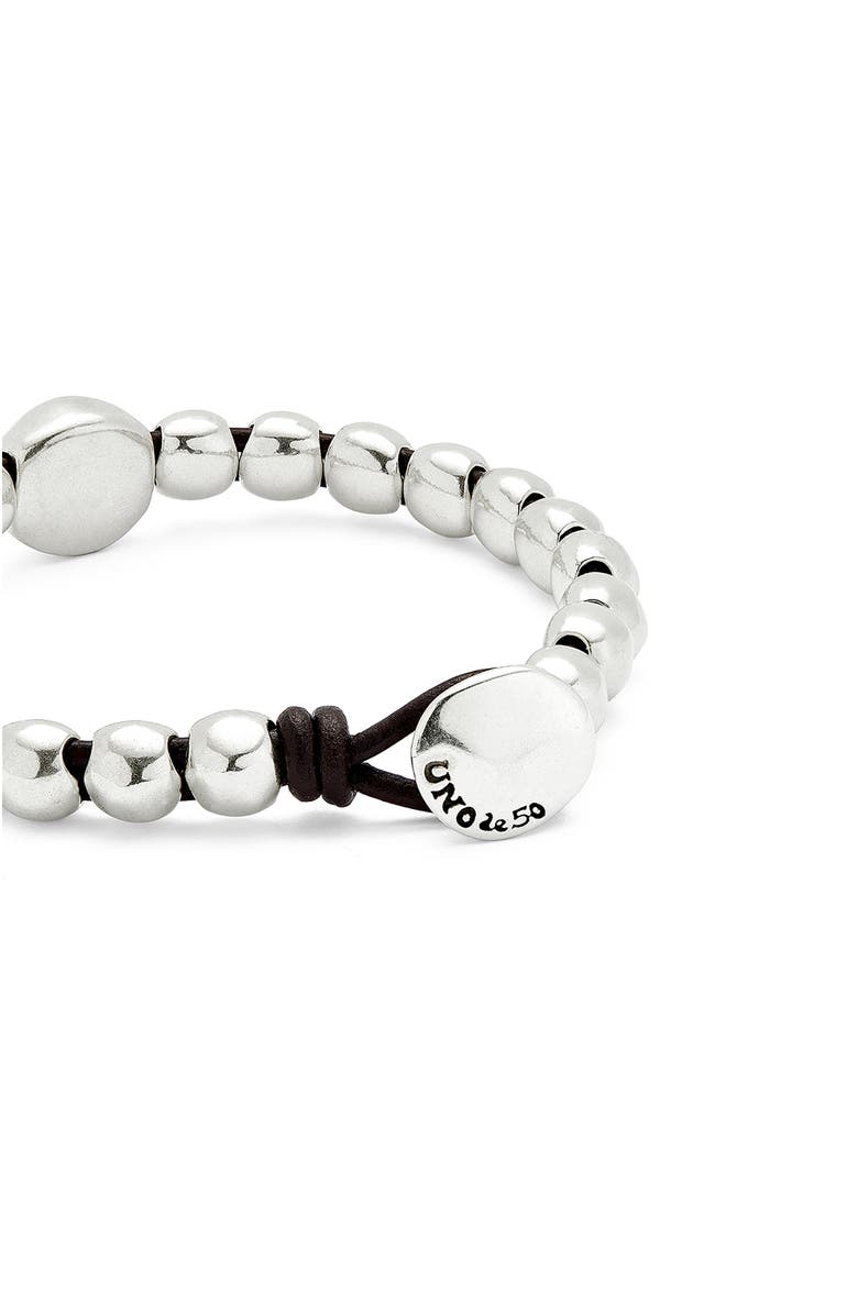 UNODE50 Leather Bracelet with a Large Bead, Alternate, color, Silver