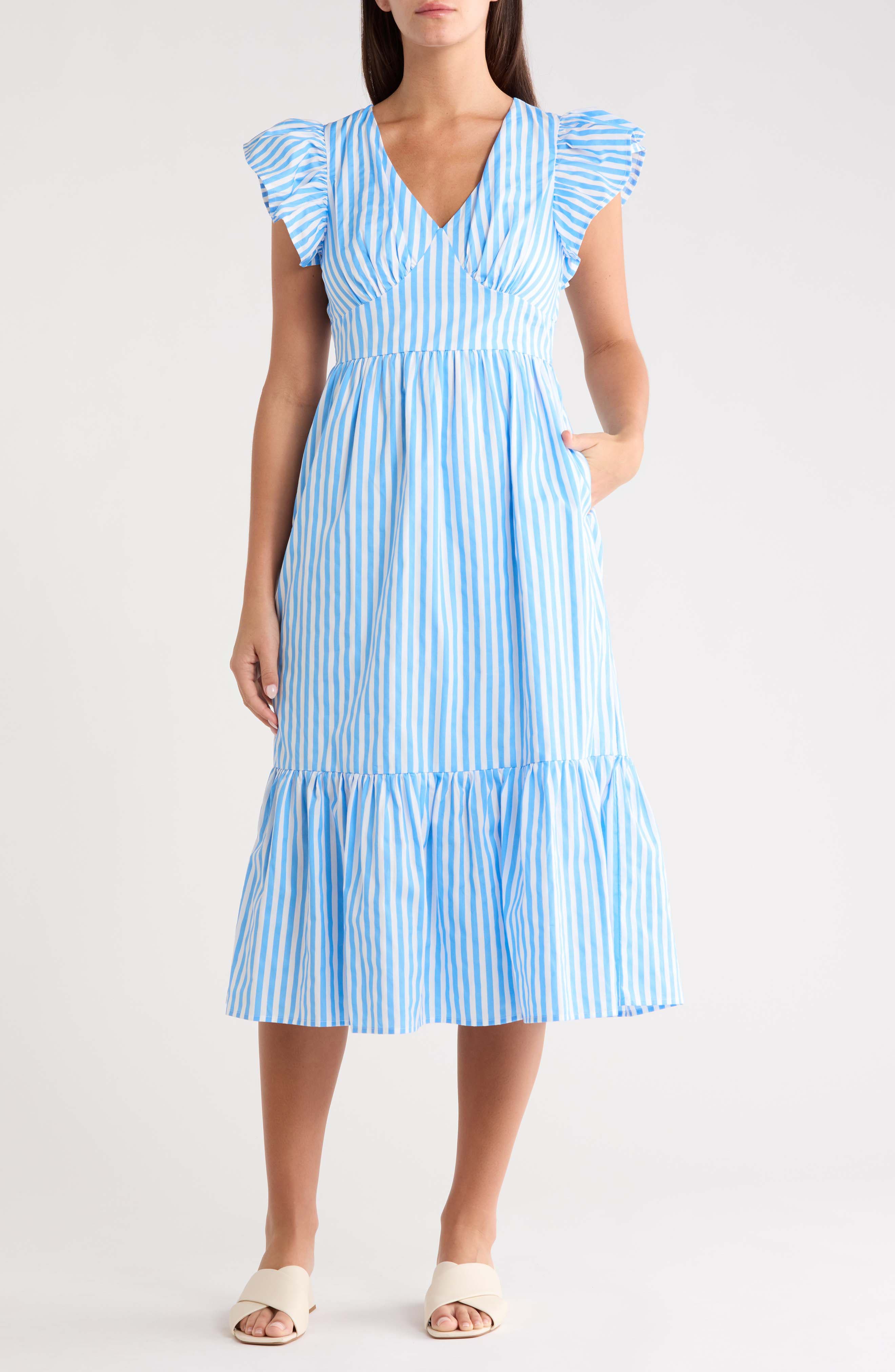 Stripe Ruffle Sleeve Cotton Dress