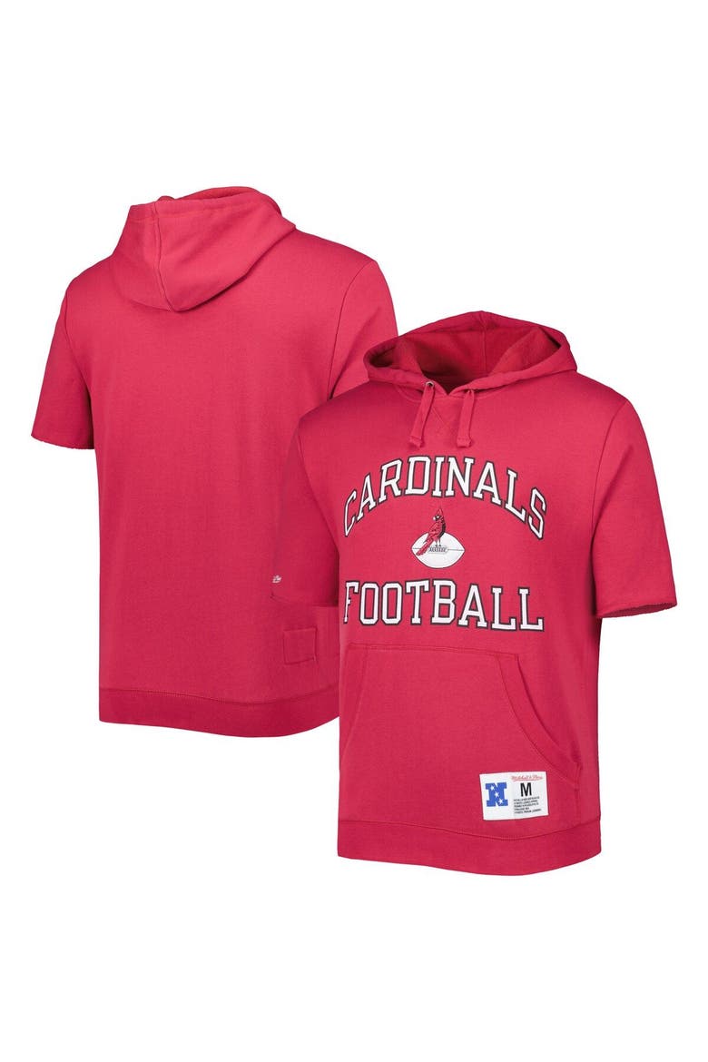 Men's Mitchell & Ness Cardinal Arizona Cardinals Washed Short Sleeve Pullover Hoodie, Main, color, Cardinal
