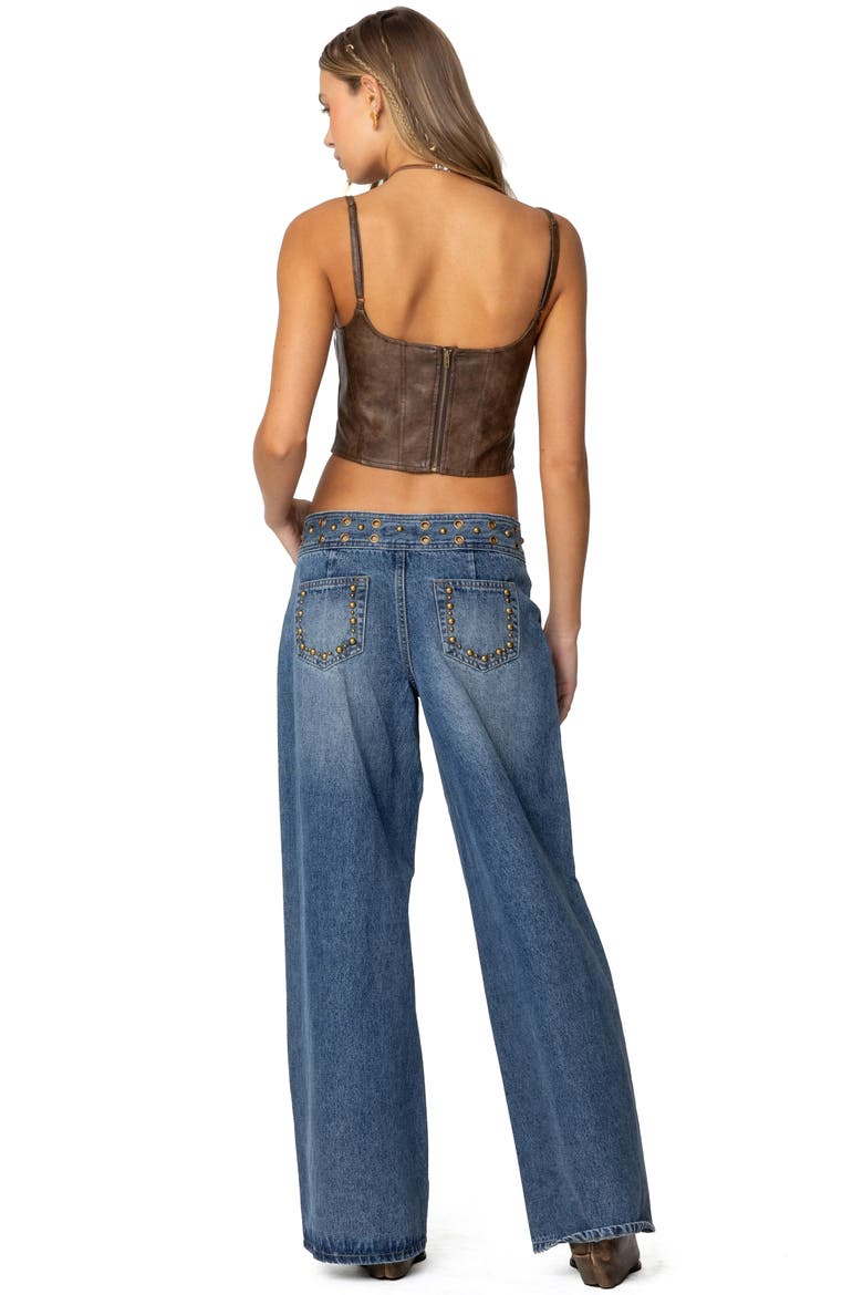 Stud & Grommet Wide Leg Jeans, Alternate, color, BLUE-WASHED