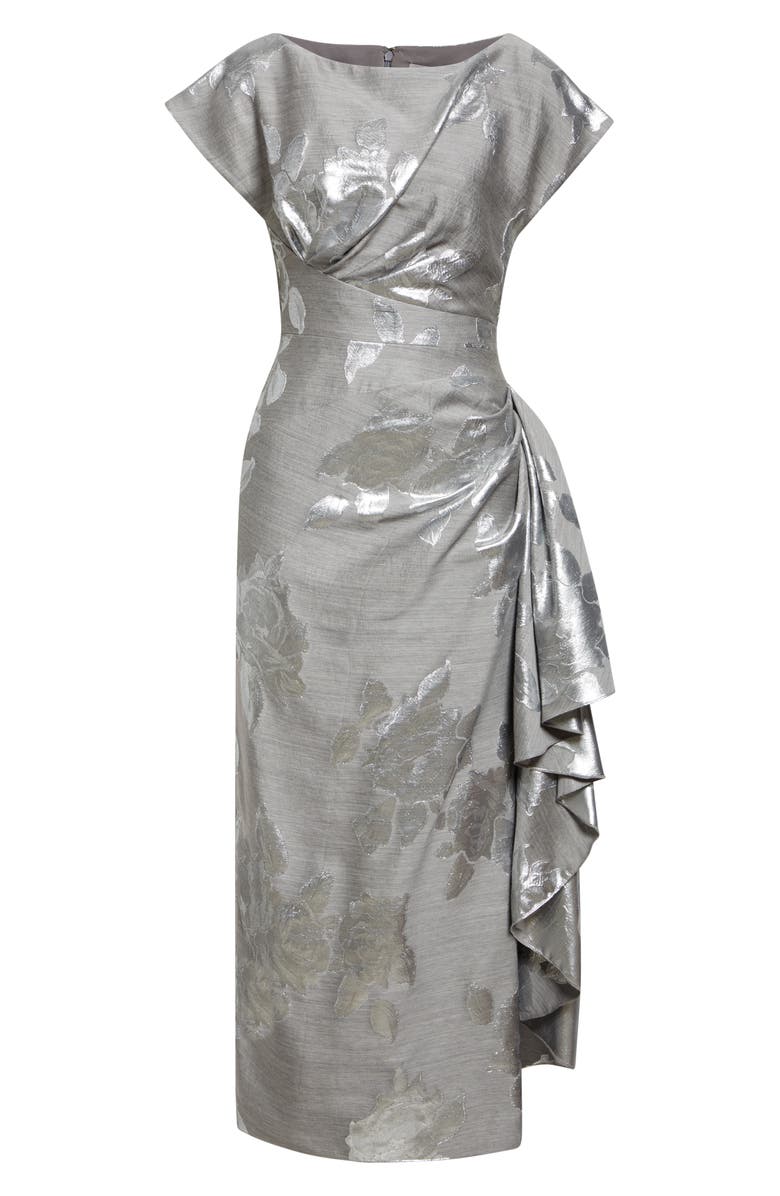 Lela Rose Florence Metallic Jacquard Sheath Dress, Alternate, color, Silver/ Grey