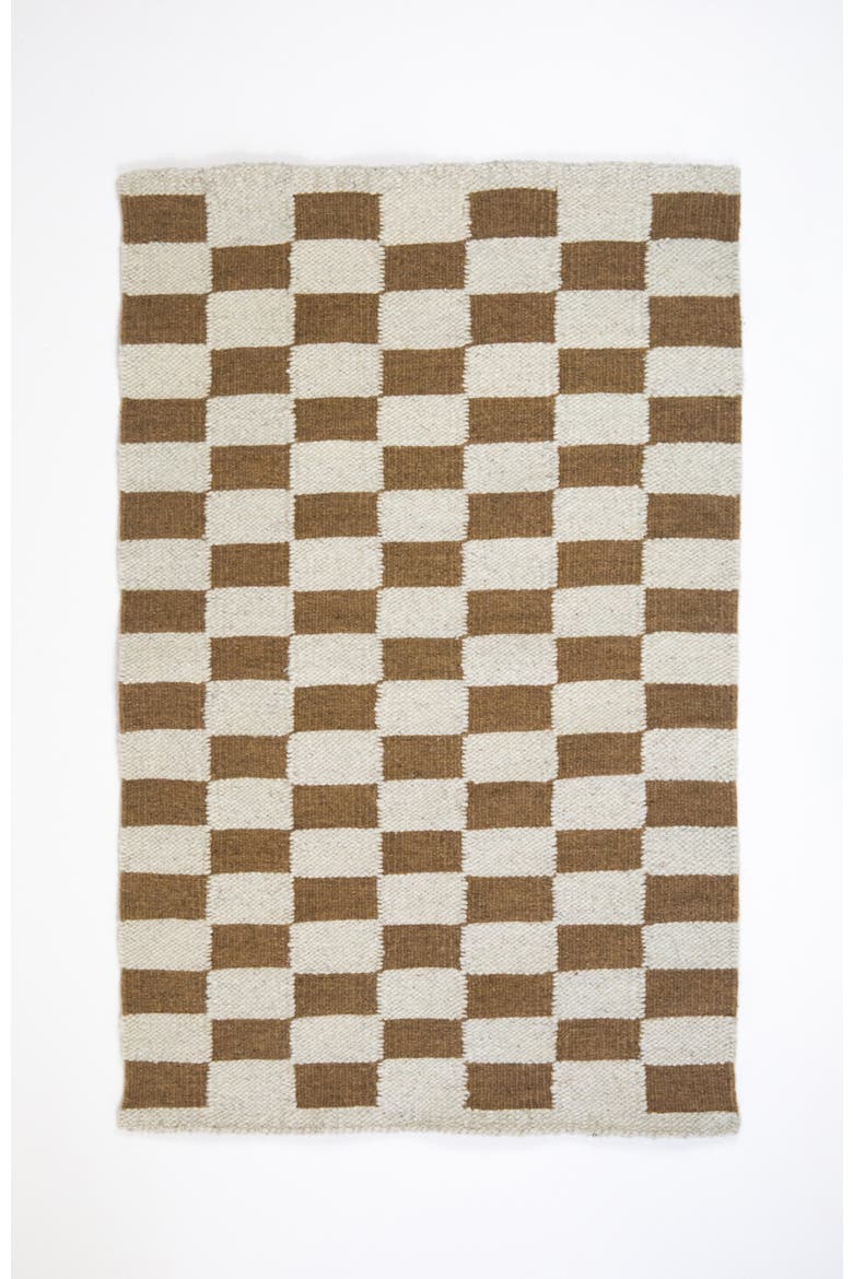 Zapotec Checkered Handwoven Flatweave Wool Rug, Main, color, Brown and Ivory