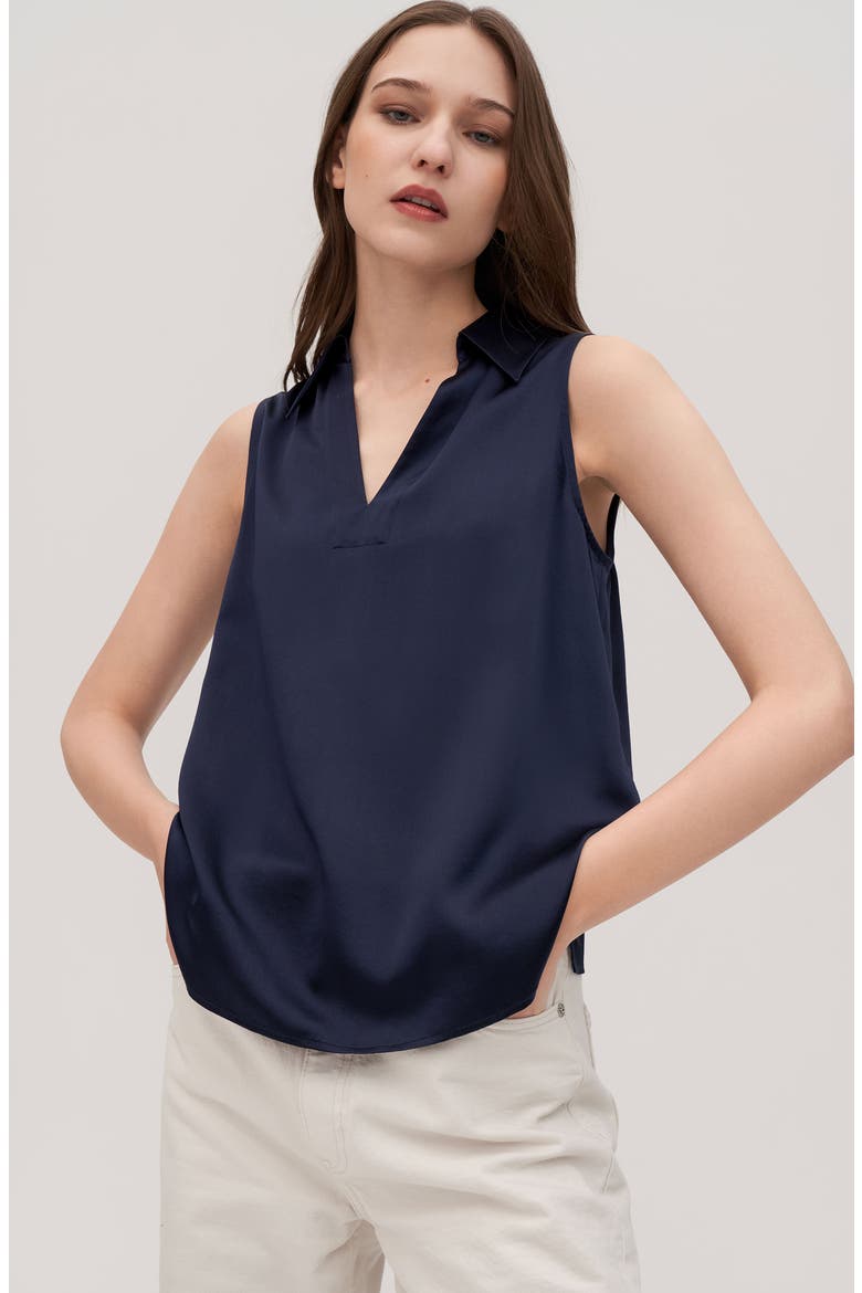 Women's V-Neck Sleeveless Silk Violet Blouse, Alternate, color, Navy Blue
