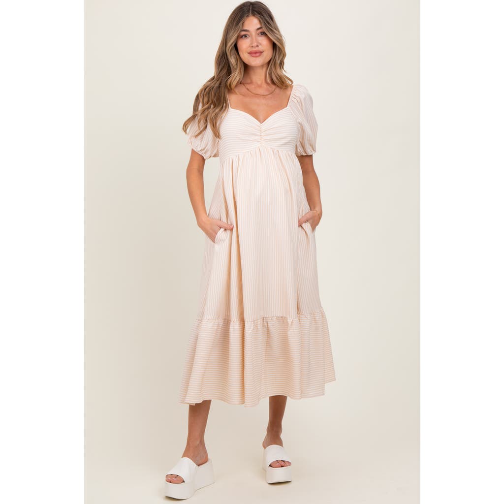 Pinkblush Sweetheart Stripe Smocked Back Midi Dress In Neutral