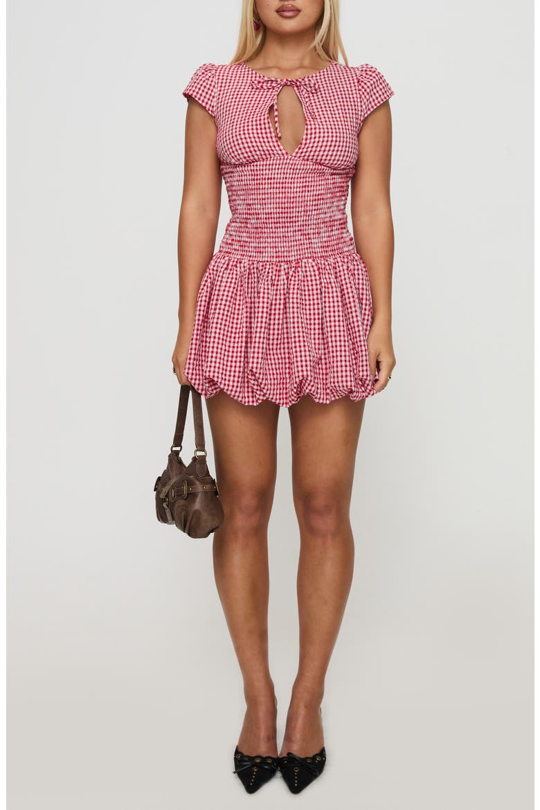 Ladybug Gingham Smocked Minidress, Main, color, RED