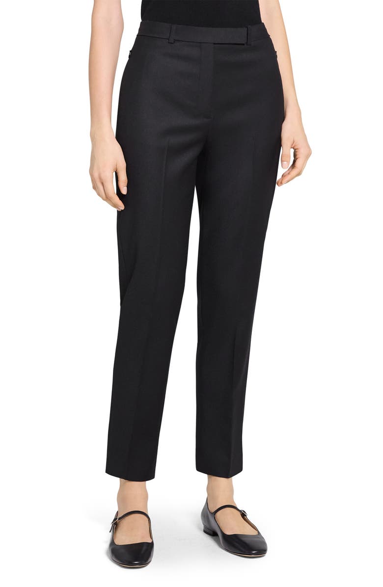 Theory Sleek Flannel High Waist Taper Pants, Main, color, Black