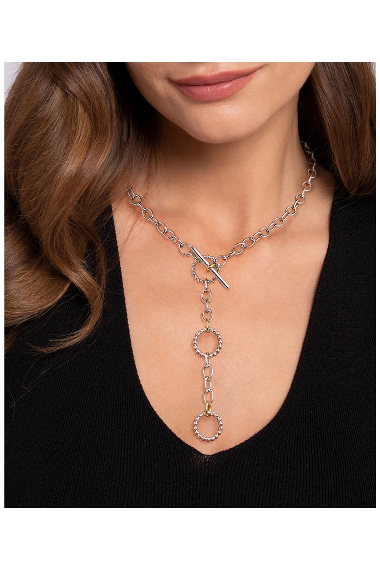 Sterling Silver & 14K Gold Y-Necklace, Alternate, color, SILVER/ 14K YELLOW GOLD