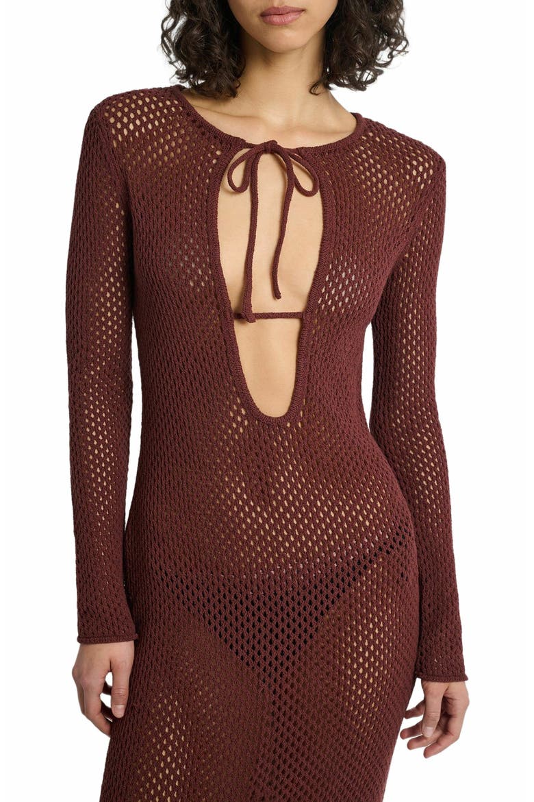 Crochet Knit Cutout Maxi Dress, Alternate, color, RUM