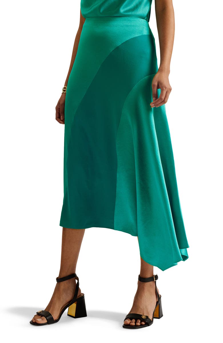 Ted Baker London Bolsena Side Drape Satin Midi Skirt, Main, color,