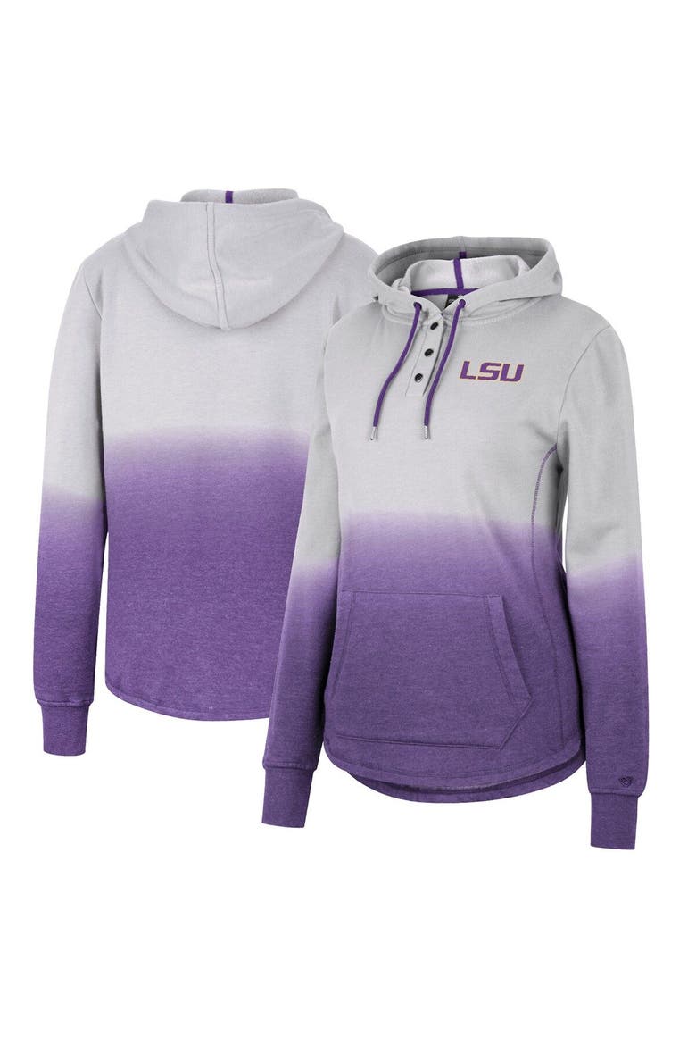 Women's Colosseum Gray/Purple LSU Tigers Aurelia Dip-Dye Quarter-Snap Pullover Hoodie, Main, color, Gray