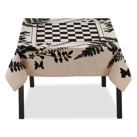 Fern Checkerboard Cotton Tablecloth Multicolor Summer Design
