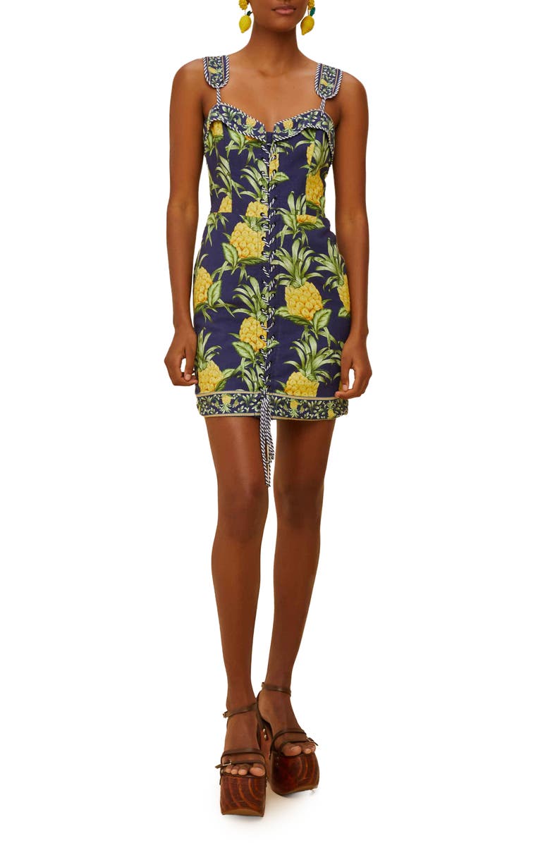 FARM Rio Delicate Pineapple Minidress, Main, color, Navy Blue