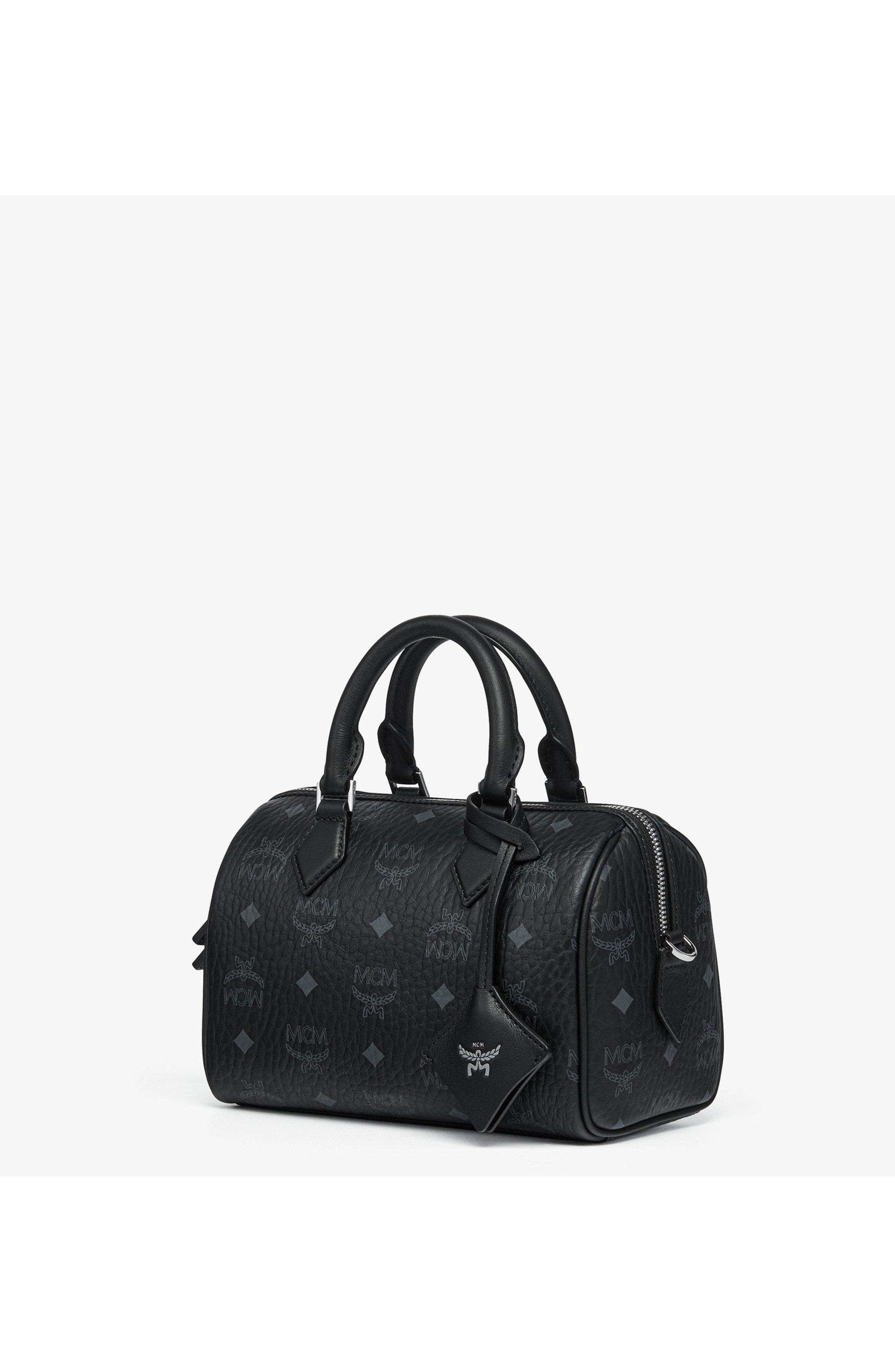 MCM Small Ella Boston Bag in Visetos, Alternate, color, Black