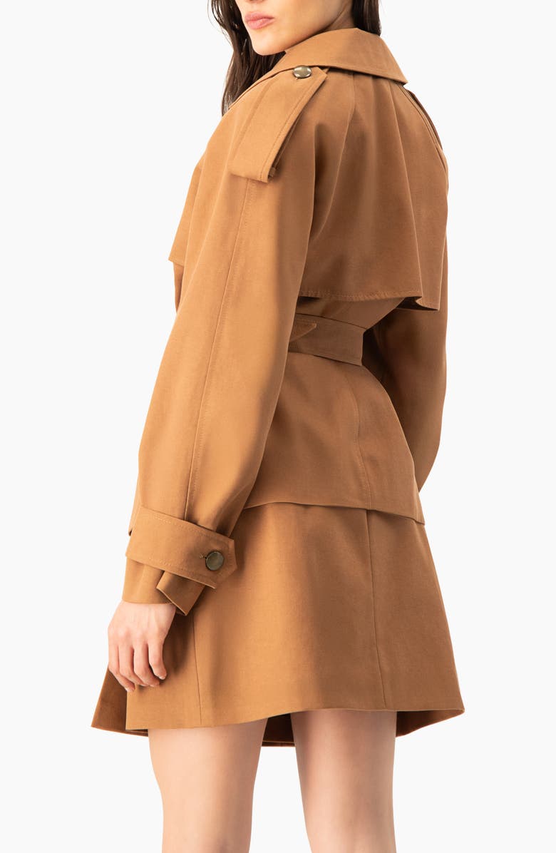 IVONNE Short Double-Breasted Trench Coat, Alternate, color, Brown