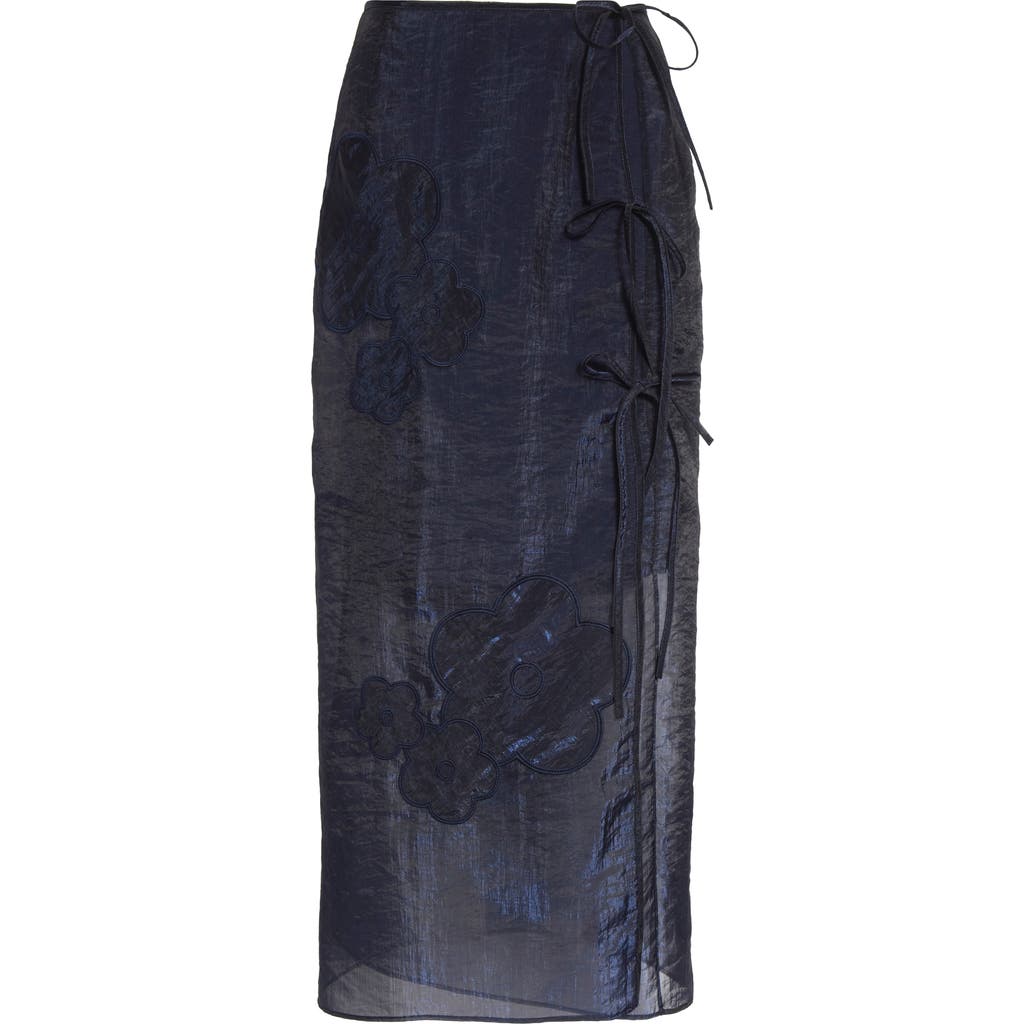 Cecilie Bahnsen April Floral Embroidered Wrap Skirt In Navy